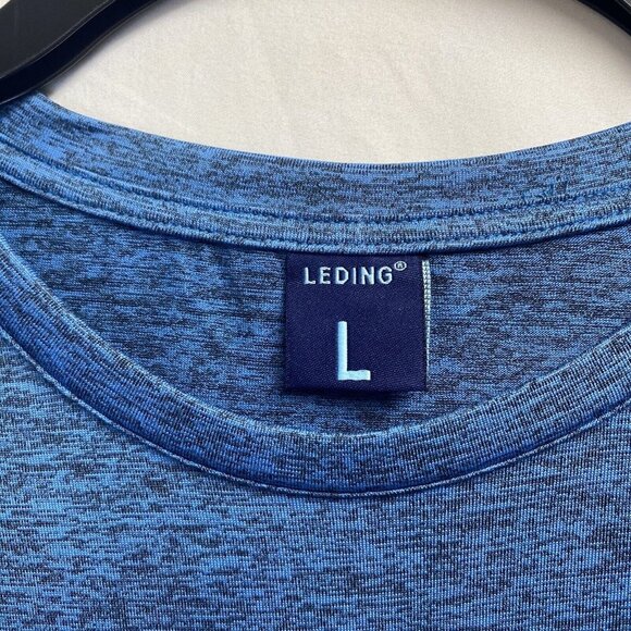LEDING Workout Running Crew Neck T-Shirt Men Large Blue Dry-Fit Short Sleeve New - Picture 7 of 16